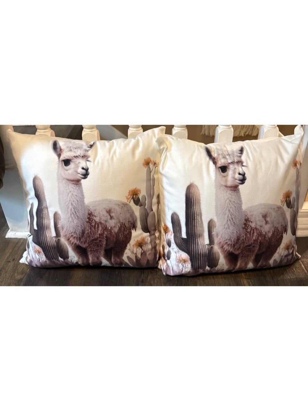 Set of 2 Alpaca Llama Throw Pillows NWOT 16" x 16"